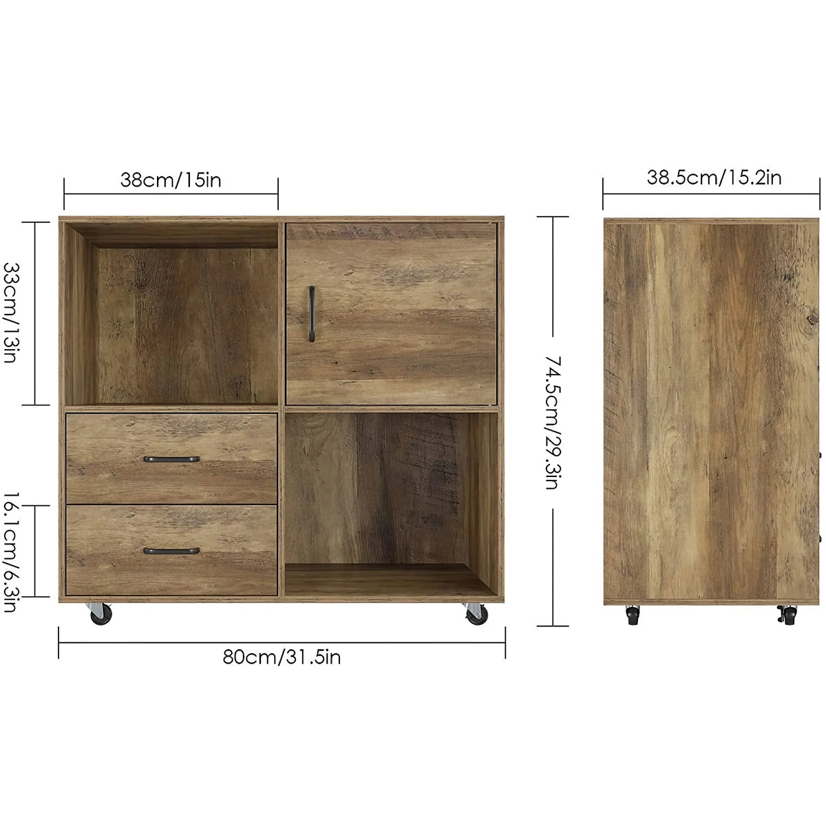 Wooden 2 Drawer File Cabinet with Wheels B738298