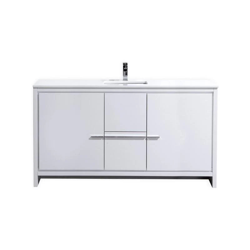 60 in. High Gloss White Bathroom Vanity with White Quartz Counter Top X373517