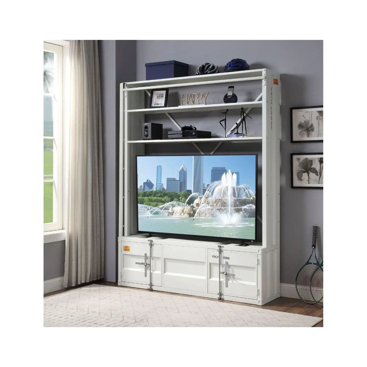 White Cargo Bookshelf & Ladder TV Stand Q23997