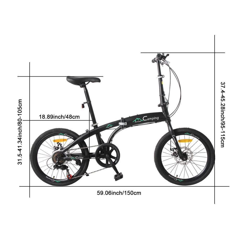 20 Folding Bike, 7 Speed Lightweight City Commuter Bicycle, Black A9140