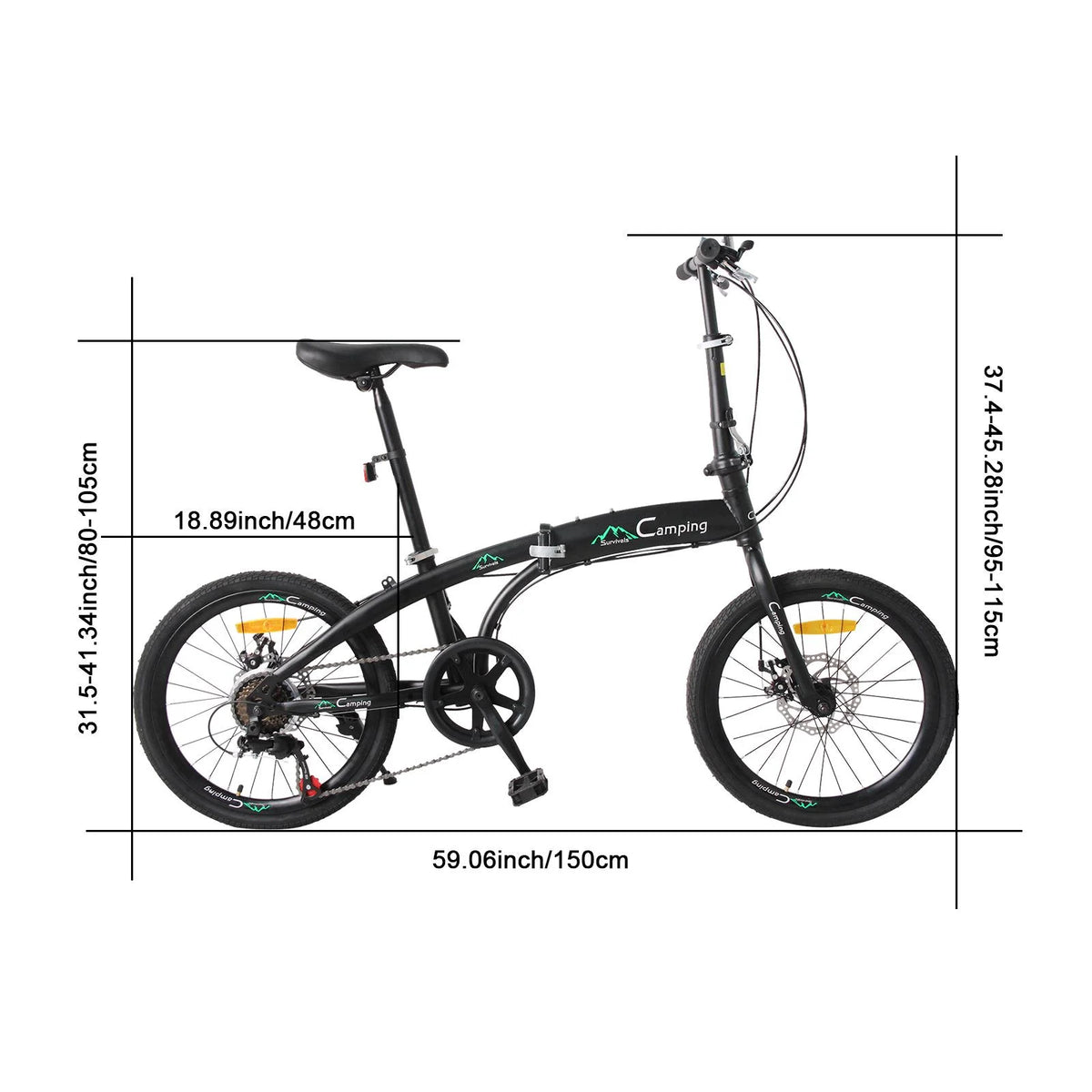 20 Folding Bike, 7 Speed Lightweight City Commuter Bicycle, Black A9140