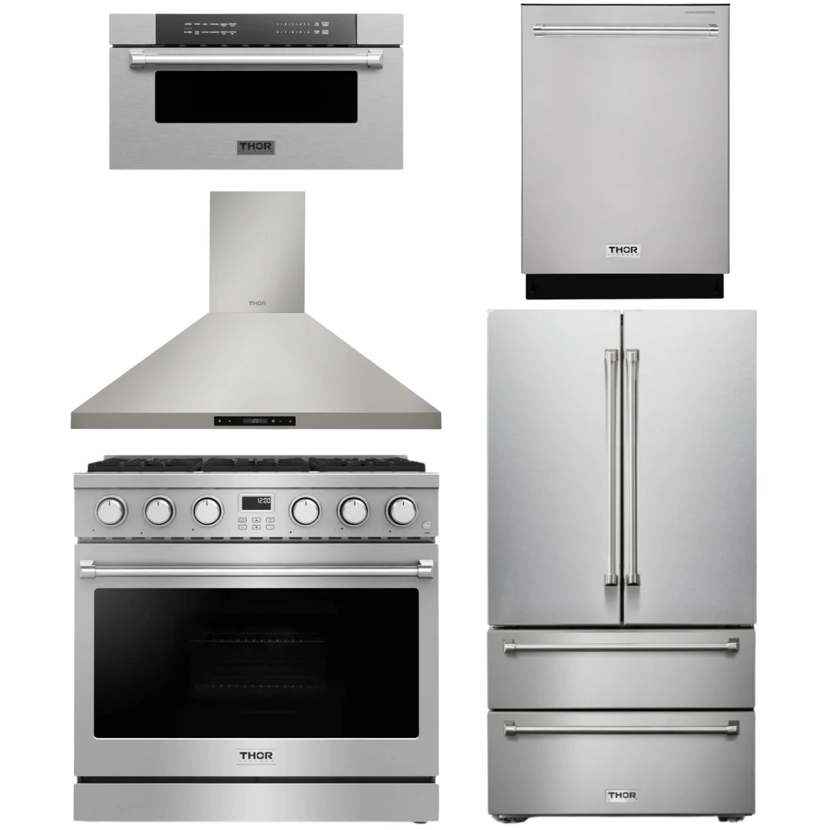 36 Gas Range, Range Hood, Refrigerator, Dishwasher and Microwave F601