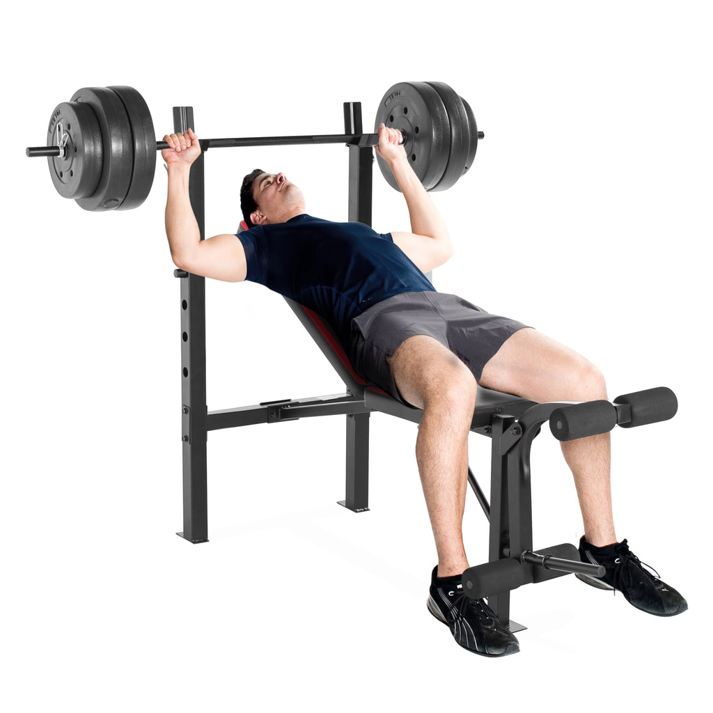 Adjustable Weight Bench with Rack and 90 lb Vinyl Weight Set P5596