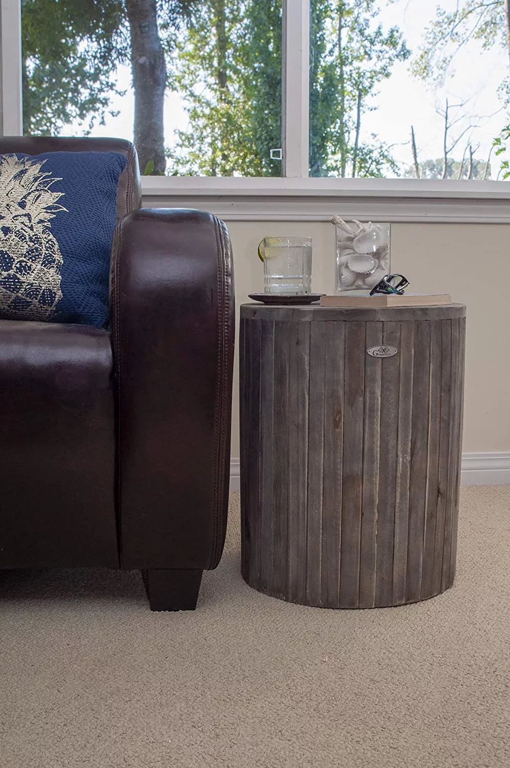 Cacao Brown Recycled Wood Stool End Table Q258271