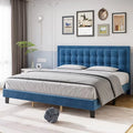 Full Size Blue Upholstered Platform Bed with Tufted Headboard A9523