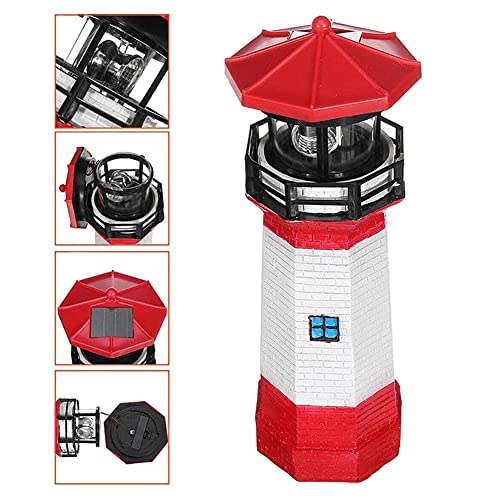 Solar Rotating LED Lighthouse Light Waterproof Statue Q147