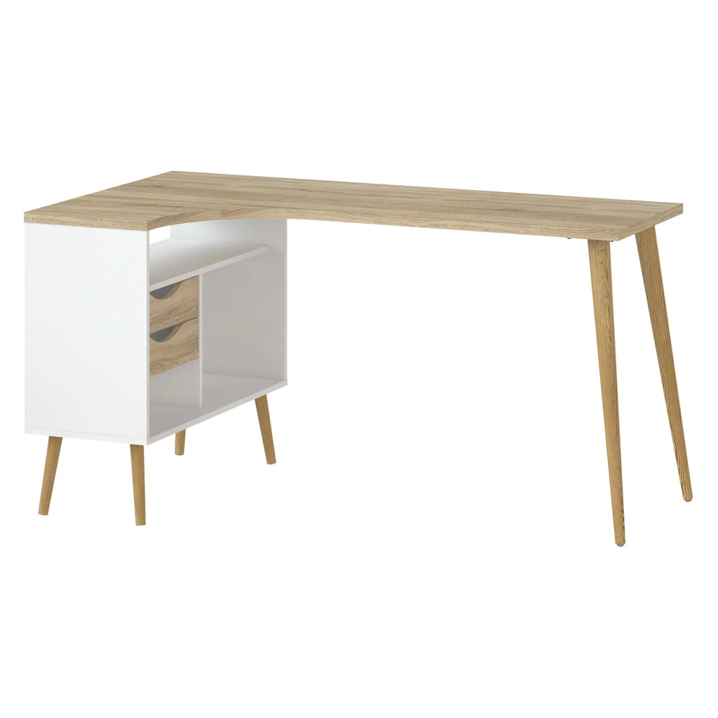 White and Oak 2 Drawer 3 Shelf Desk T42199