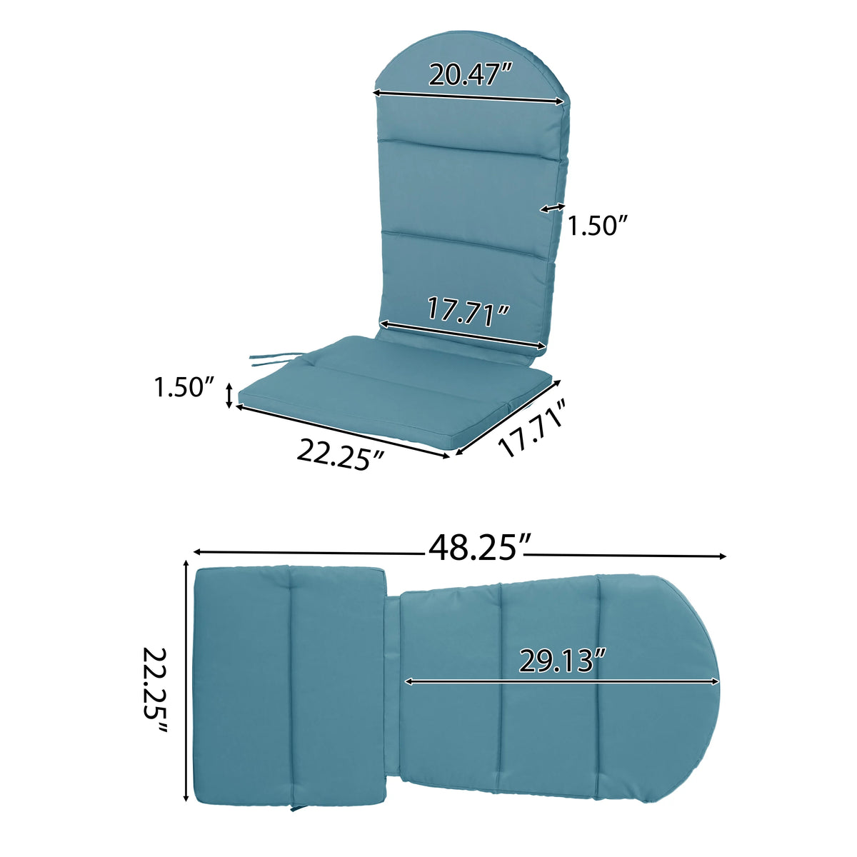 Water Resistant Fabric Adirondack Chair Cushions, Set of 4, Dark Teal L6555
