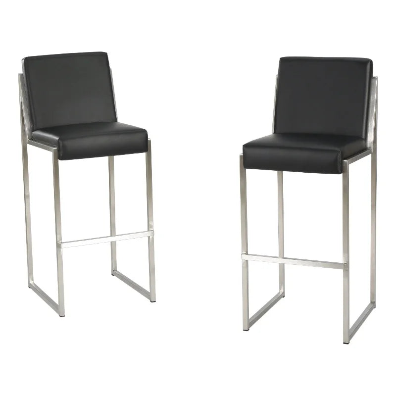 Black Leather Barstool Set of 2 V4908