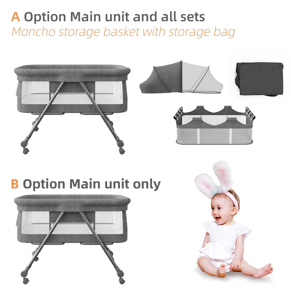 Portable Folding Rocking Bassinet with Storage Basket, Travel Bag, Gray V95946