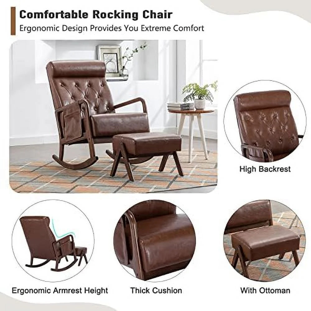Mid-Century Upholstered Glider Rocker with Ottoman S18926