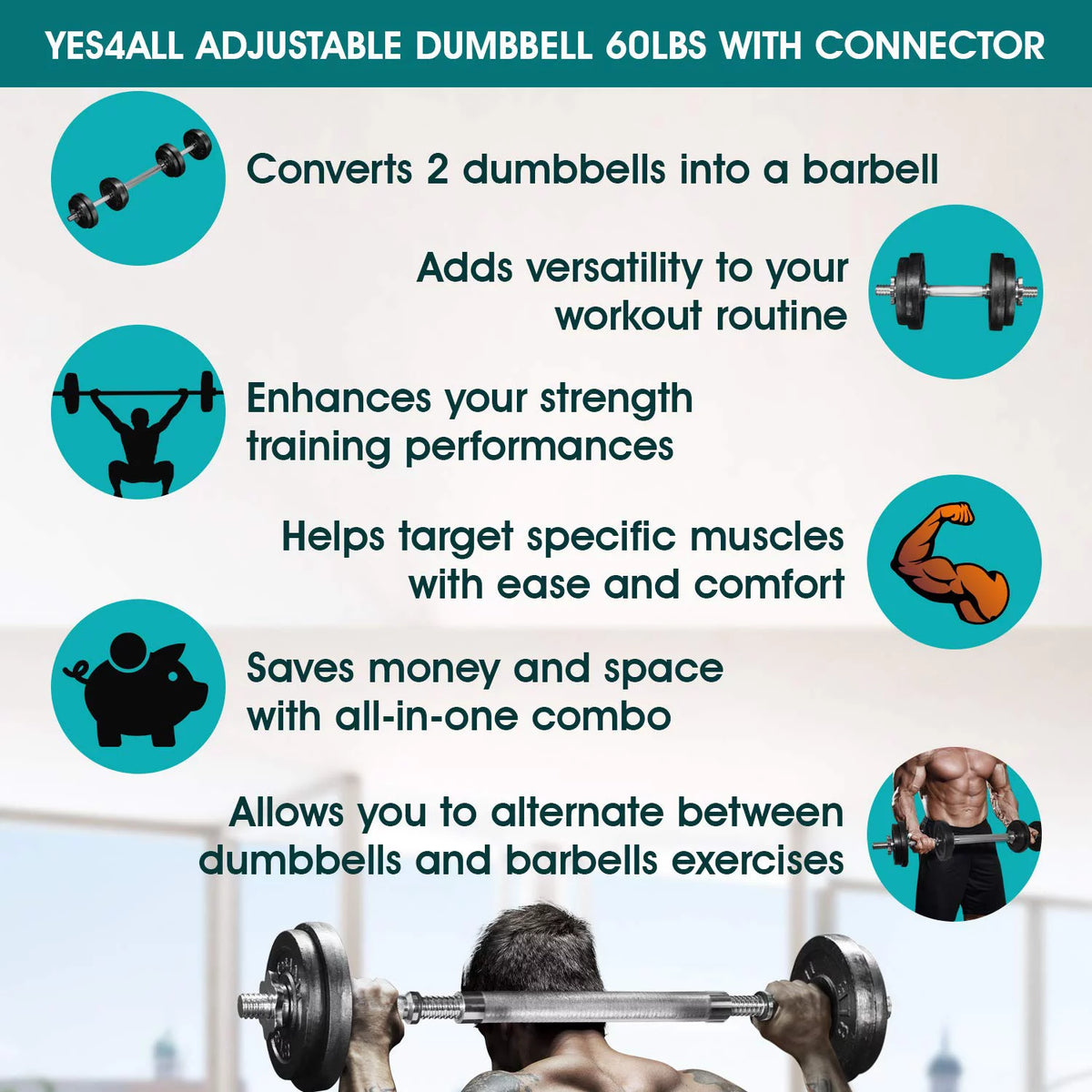Adjustable 60lbs Dumbbell with Connector P637719