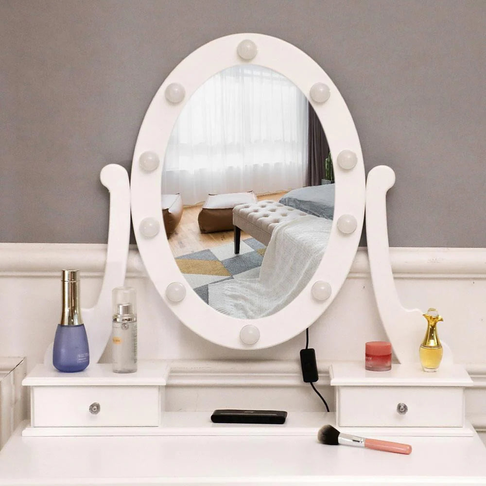 White Vanity Table Set with 5 Drawers and Cushioned Stool L73415