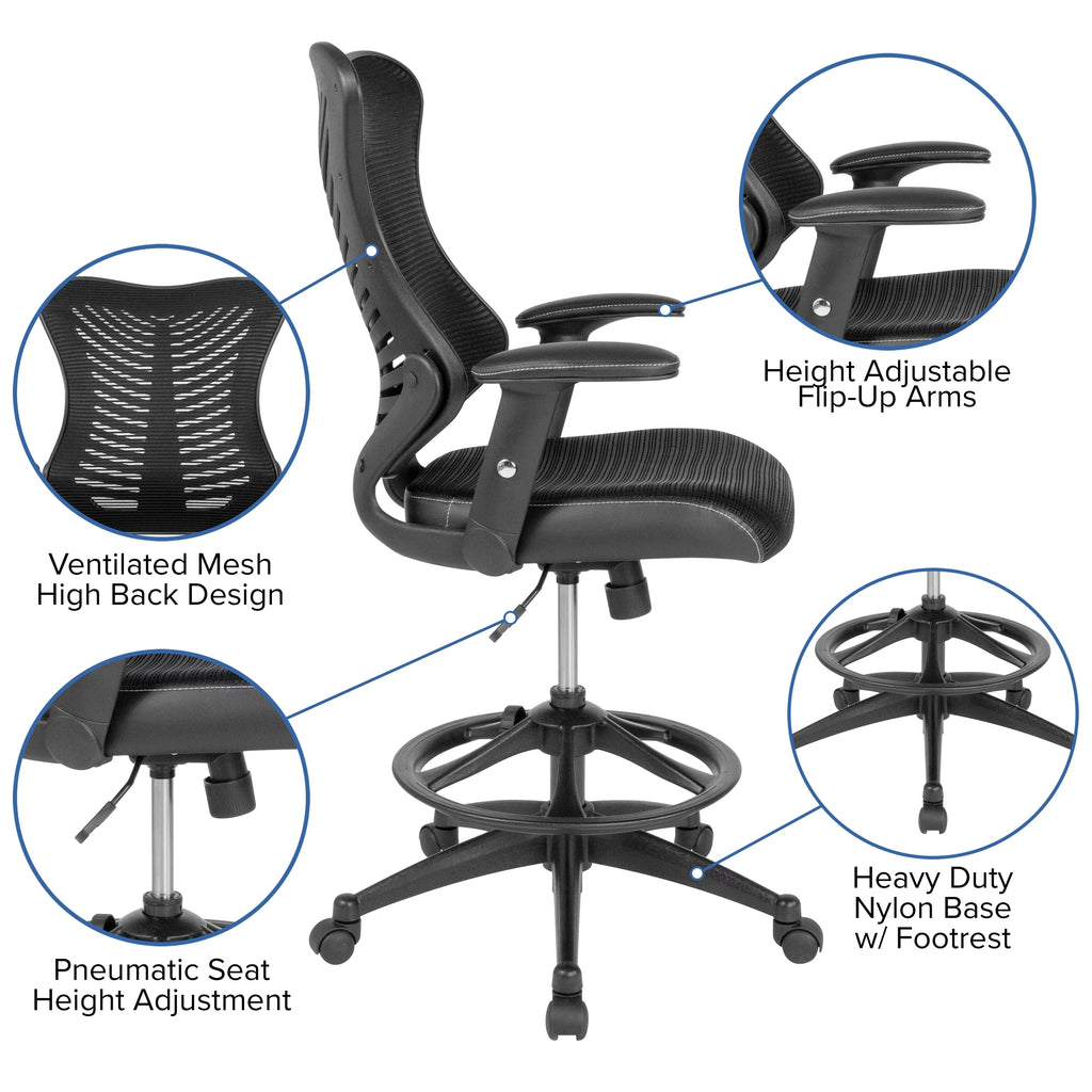 High Back Mesh Drafting Chair with Adjustable Arms P70120