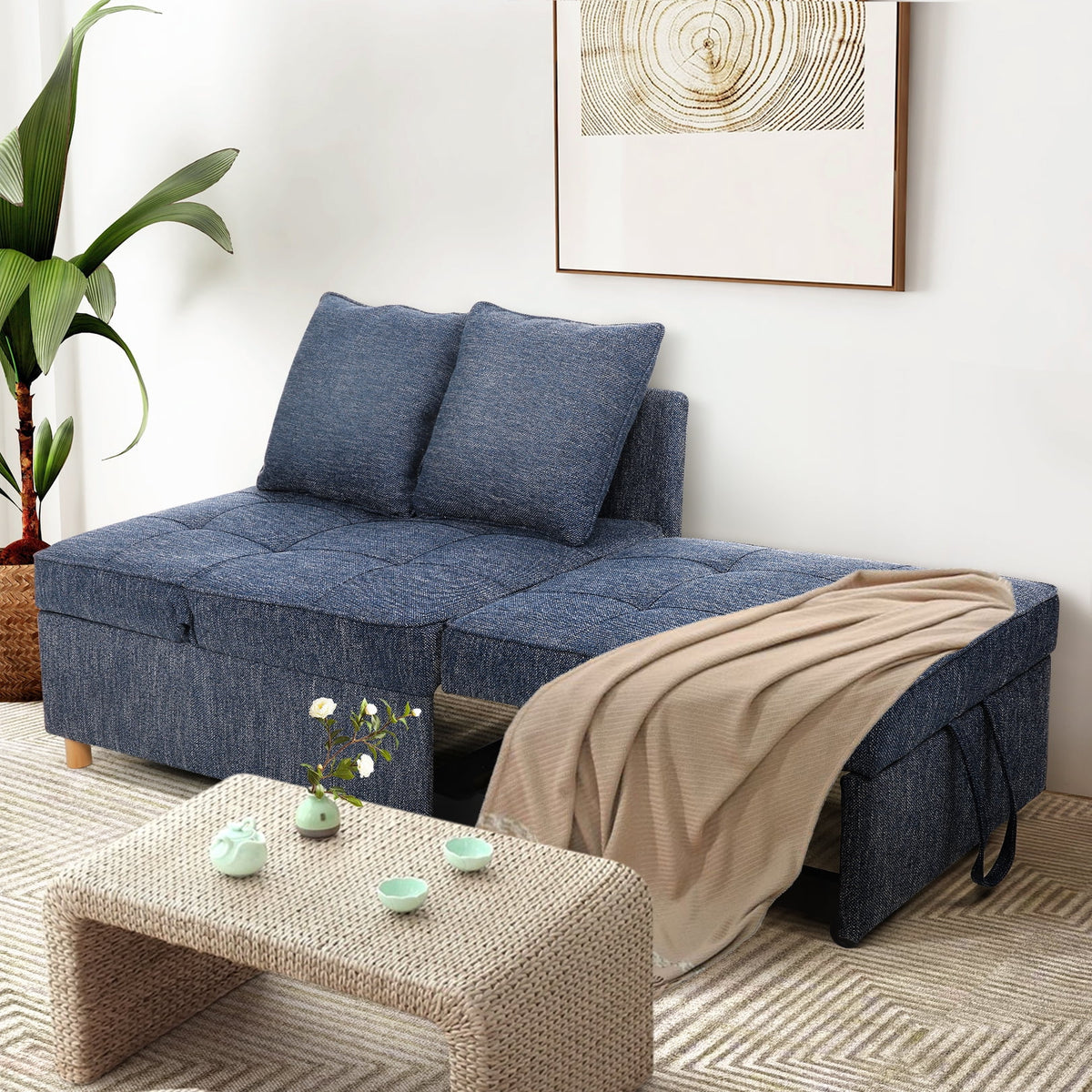 Blue 4 in 1 Convertible Sleeper Chair with 2 Pillows I235