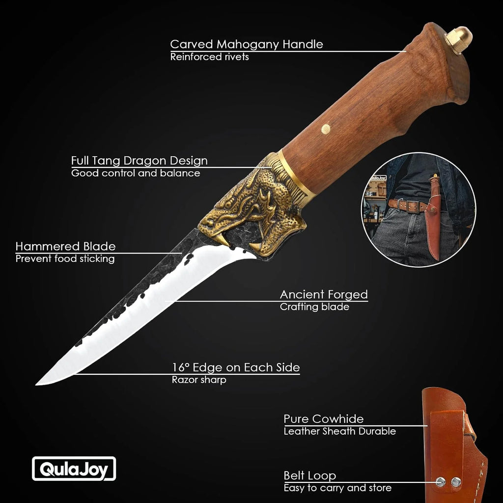 Hand Forged Fillet Knife with Leather Sheath X14393