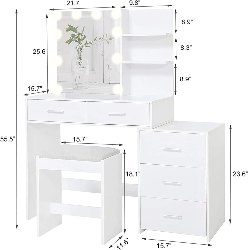 White Vanity Set with Mirror and Stool O322