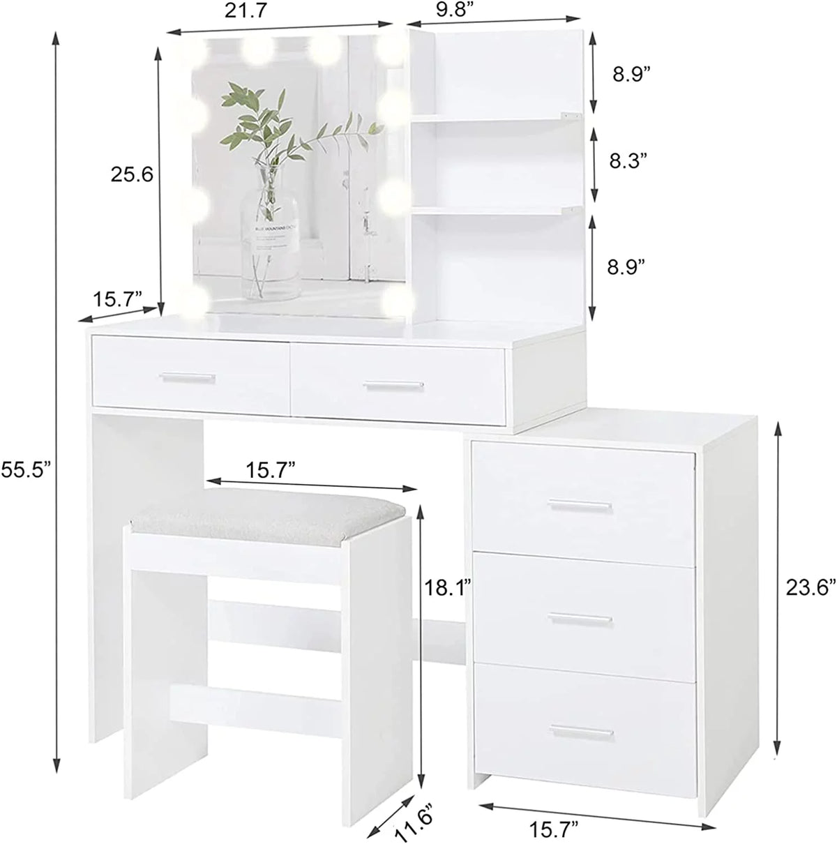 White Vanity Set with Mirror and Stool O322