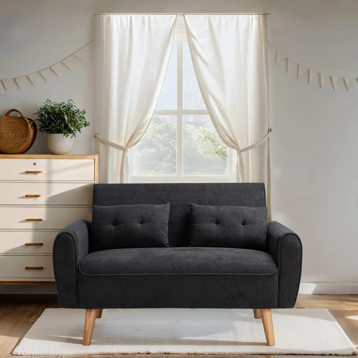 Dark Grey Fabric Upholstered 2-Seat Sofa T645836