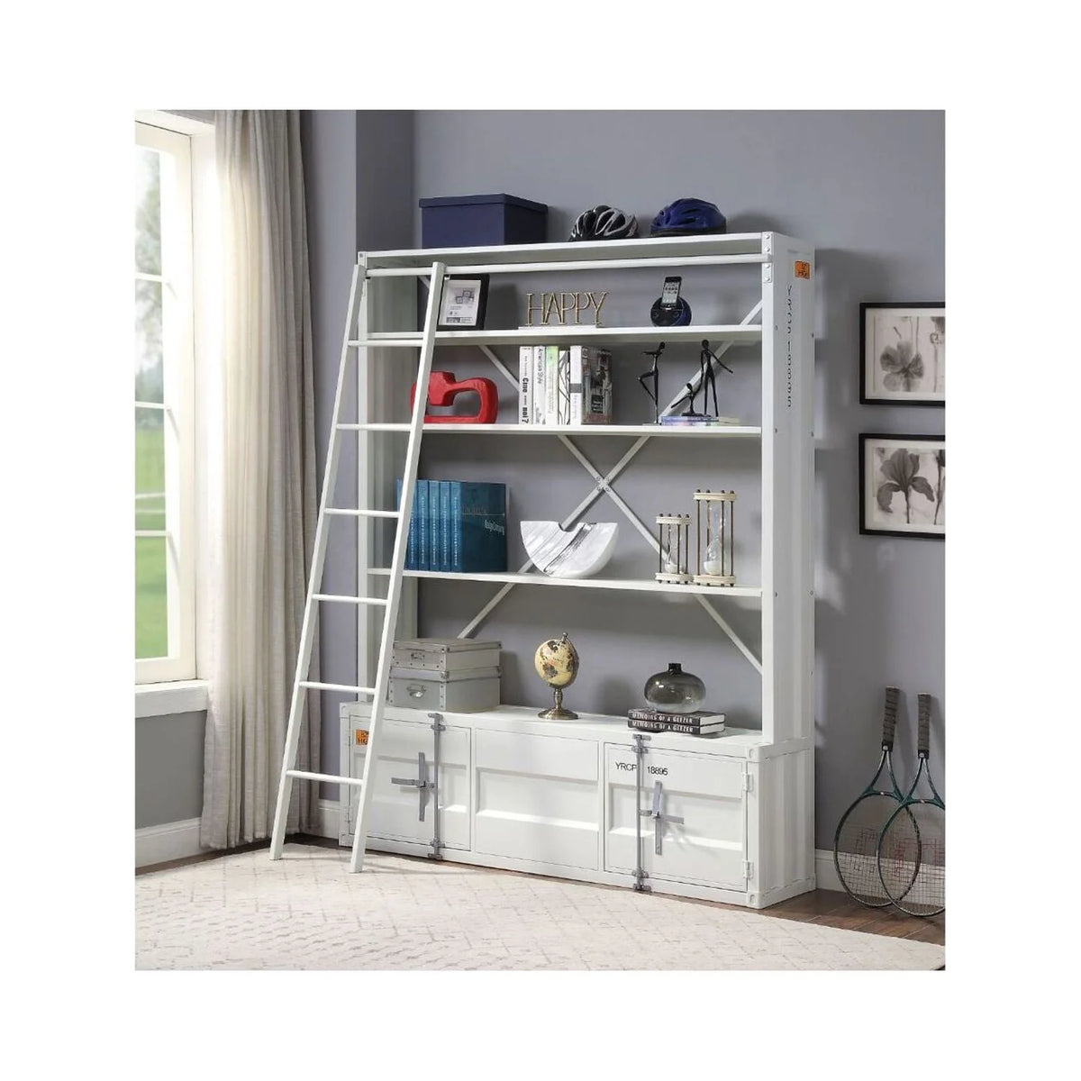 White Cargo Bookshelf & Ladder TV Stand Q23997