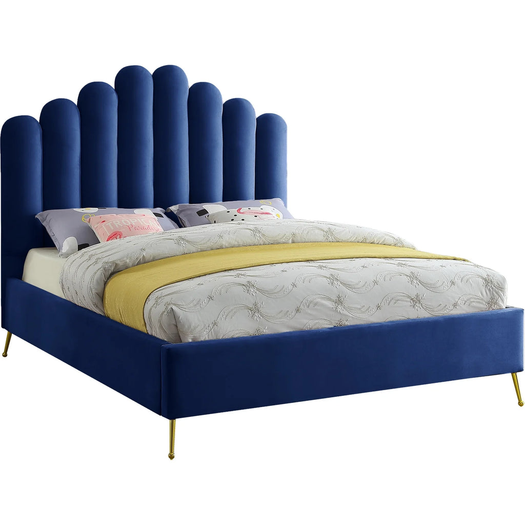 Velvet Upholstered Platform Bed with Gold Steel Legs and Tufted Headboard R78842