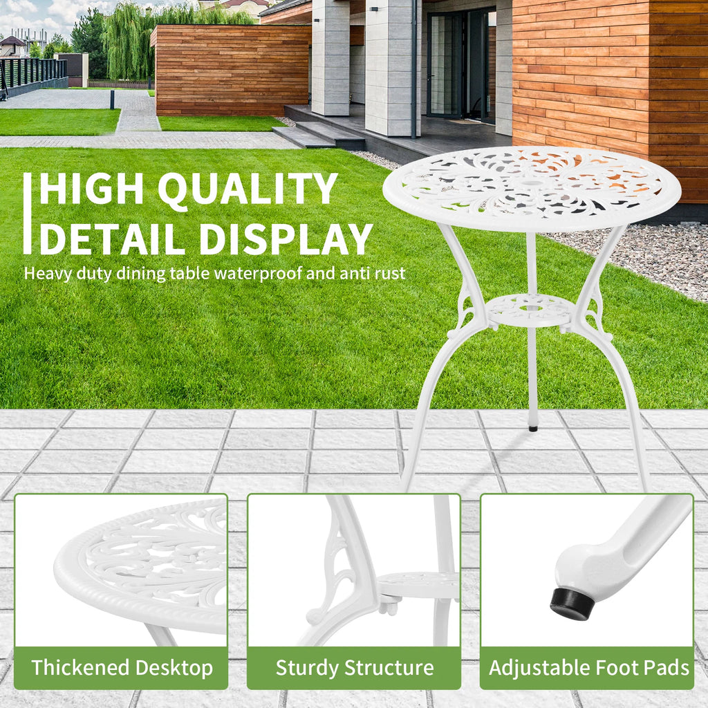 White Bistro Table and Chairs Set with Umbrella Hole Y65227