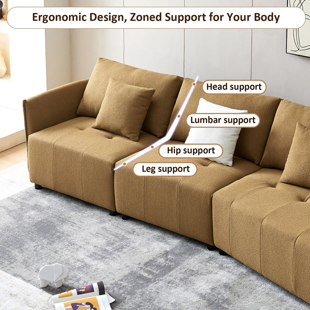 120'' Dark Yellow Teddy Fabric Modular Sectional Sofa L963863