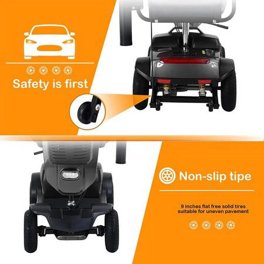 4 Wheels Mobility Scooter Grey LED Lights USB Port X9242