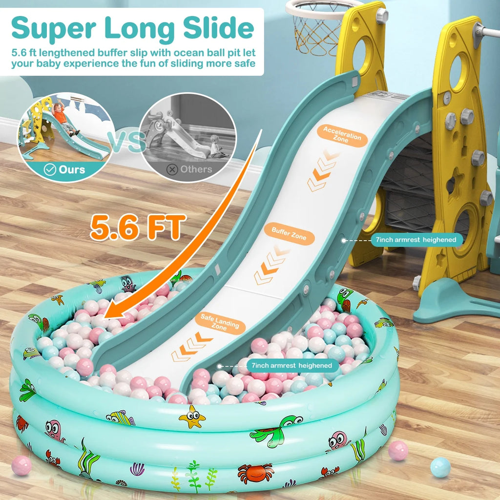 6 in 1 Toddler Slide and Swing Set with Basketball Hoop Y971
