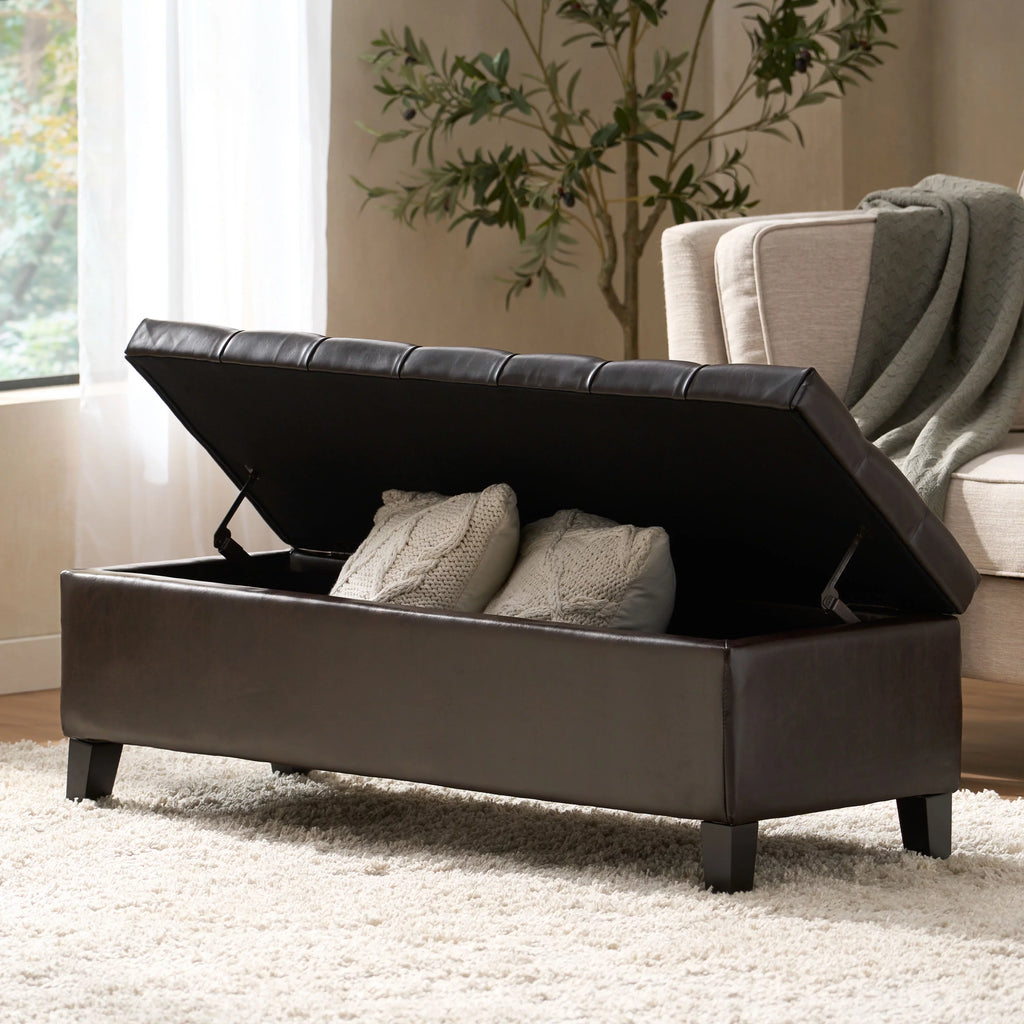 Brown Faux Leather Storage Ottoman Bench M1755