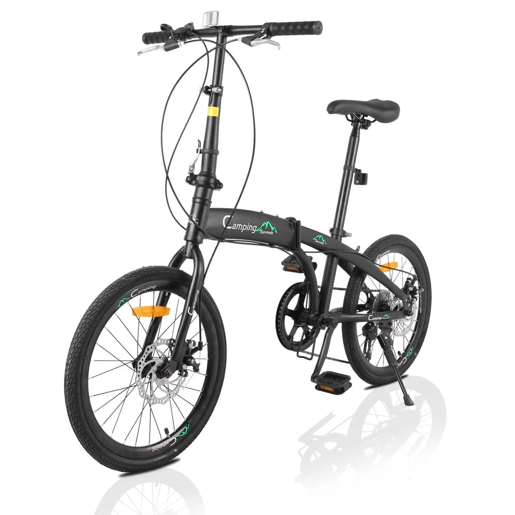 20 Folding Bike, 7 Speed Lightweight City Commuter Bicycle, Black A9140