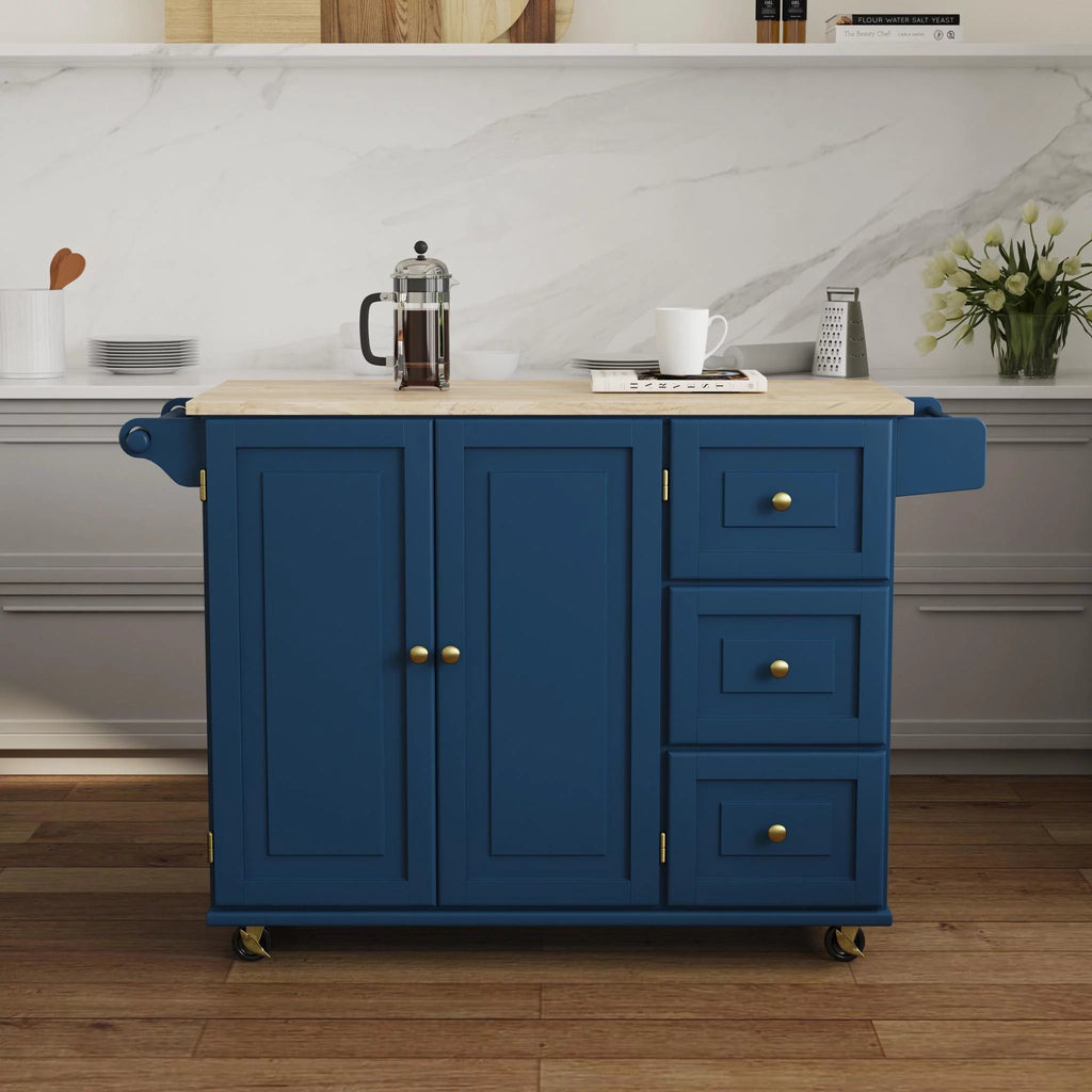 Blue Engineered Wood Kitchen Cart V7224