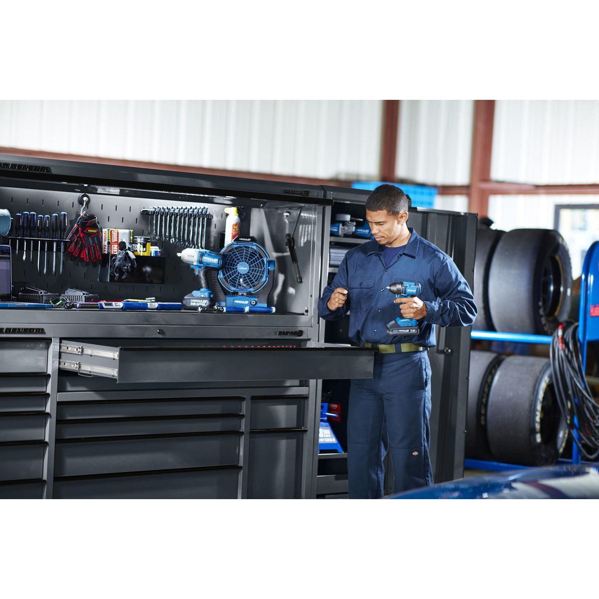72 in. x 22 in. Slate Gray Triple-Bank Roll Cab B76634