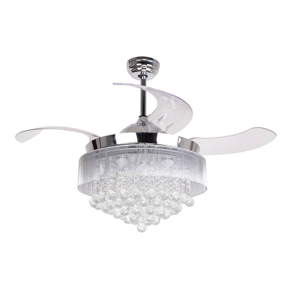 46 in. LED Chrome Retractable Blades Ceiling Fan with Light Kit and Remote Control M463