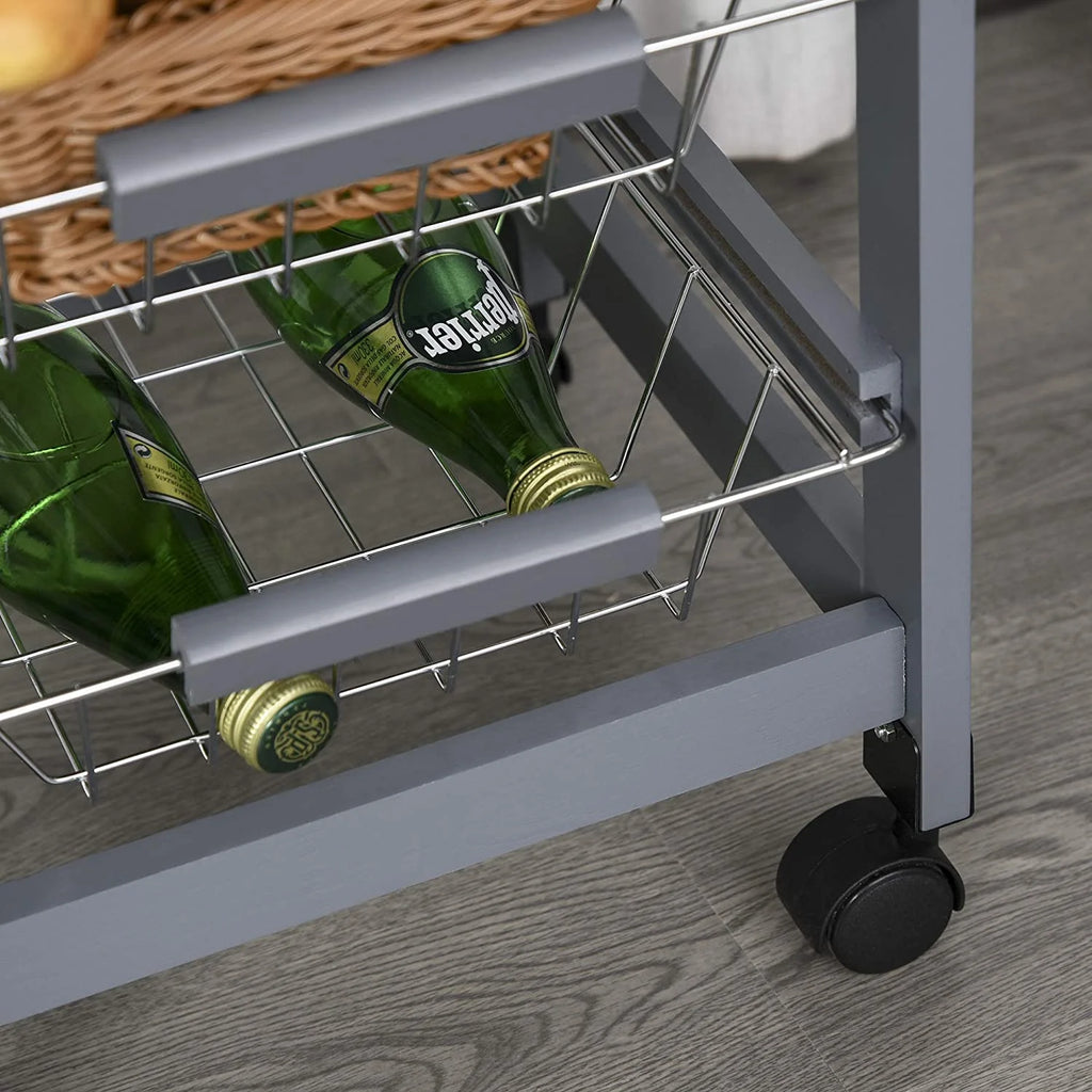 Gray Rolling Kitchen Cart with Storage M20628