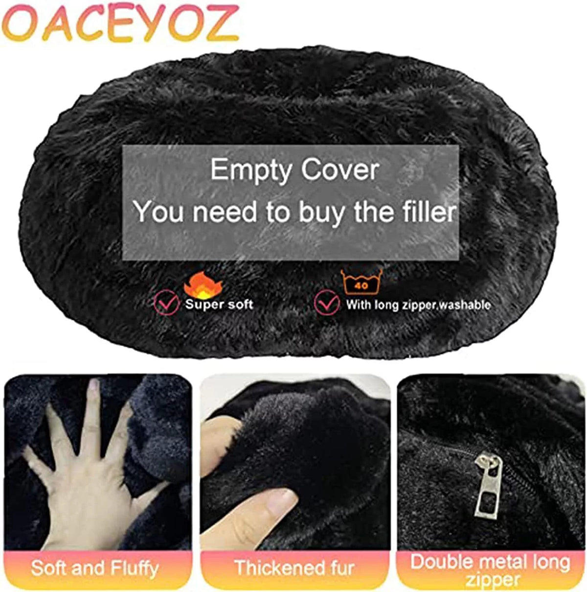 Black 5ft Faux Fur Bean Bag Chair Cover A126