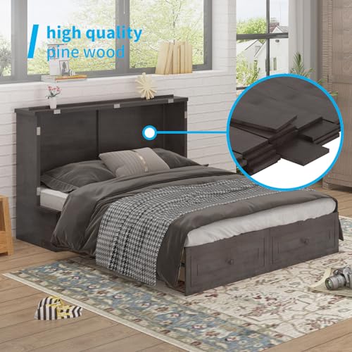 Queen Murphy Bed Cabinet with USB Charging Station and Storage Drawers C635