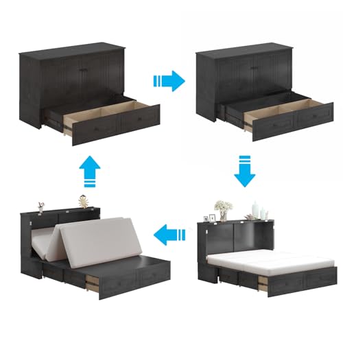Queen Murphy Bed Cabinet with USB Charging Station and Storage Drawers C635