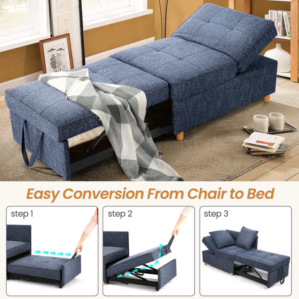 Blue 4 in 1 Convertible Sleeper Chair with 2 Pillows I235