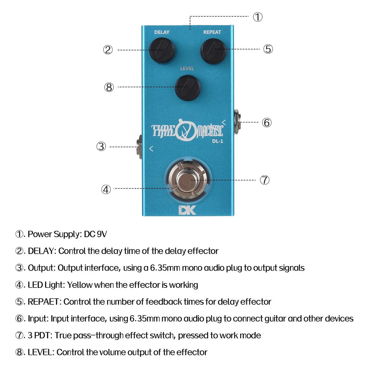 Delay Pedal Electric Guitar Effects Pedal True Bypass Metal Shell Z869