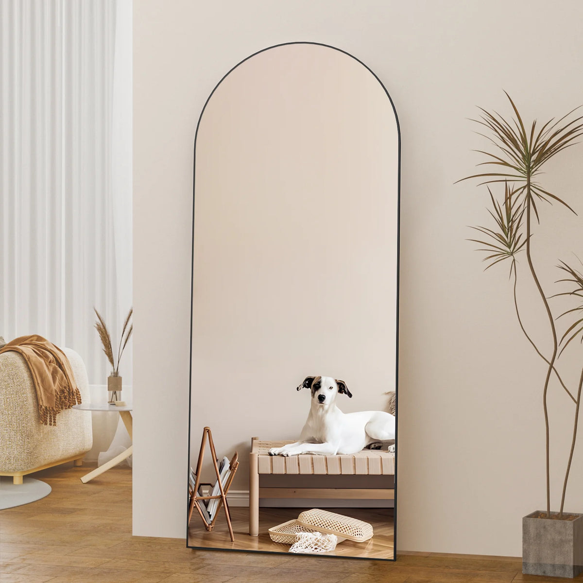 Arched Full Length Floor Mirror 65''x24'' Black A7291