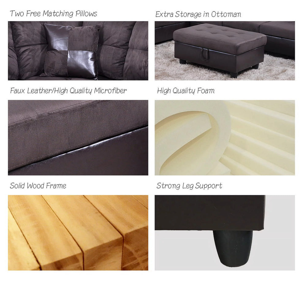 Microfiber Leather Sectional Sofa with Storage Ottoman Y4805