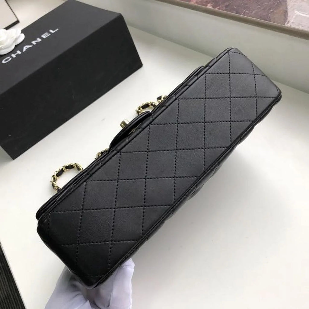 Black Handbag with Gold Toned Hardware J624317