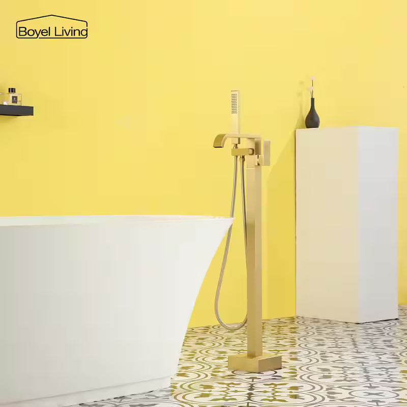 Freestanding Single Handle Bath Tub Filler Faucet with Handheld Shower in Brushed Gold S430555