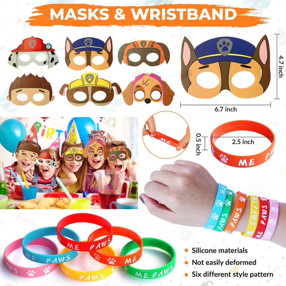 60 Pc Dog Paw Theme Party Supply Paper Bags Wristband Straws Keychain O412846