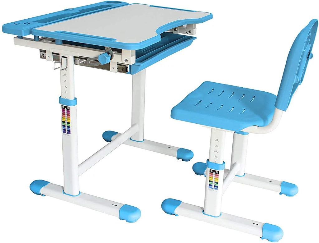 Height Adjustable Blue Kids Desk and Chair Set O55922
