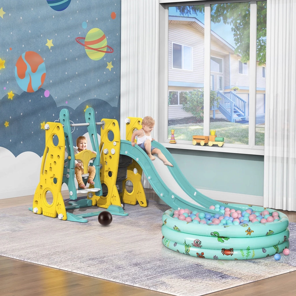 6 in 1 Toddler Slide and Swing Set with Basketball Hoop Y971