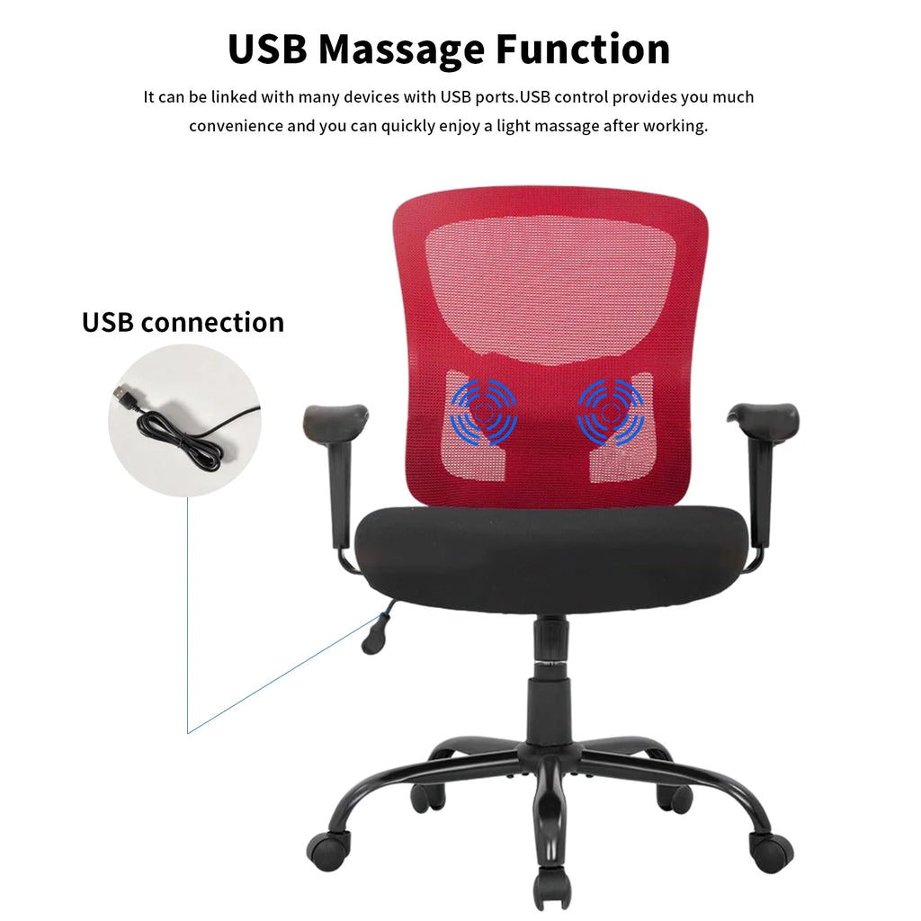 Big and Tall 400lbs Mesh Ergonomic Office Chair with Massage, Red V57146