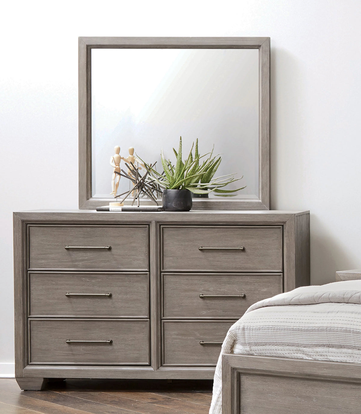 Gray Wood 6 Drawers Dresser with Mirror G33827