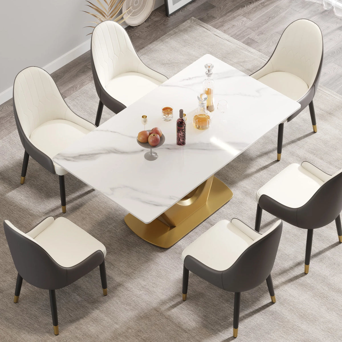 Dining Table with Golden V-Shaped Legs W466